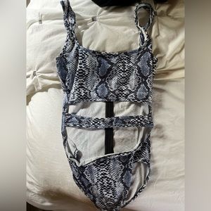 Blue Snakeskin Cut Out Bodysuit Size Small
